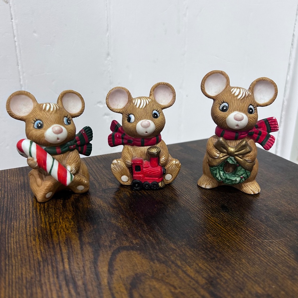 Homco Vintage Christmas Mouse Figurines Set of 3 Ceramic Holiday Decor 5210